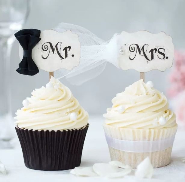 Mr. and Mrs. wedding cupcakes